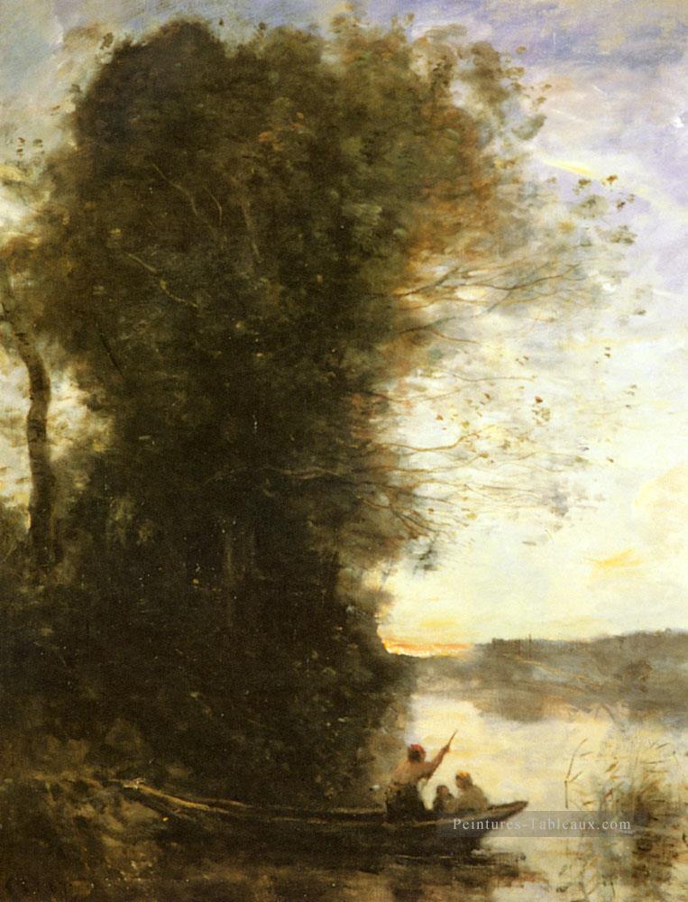Le Batelier Quittant La Rive Avec Une Femme Et Une Femme Jean Baptiste Le ruisseau Camille Corot Peintures à l'huile